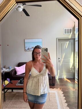Pull&Bear Cream Eyelet Lace Cami Top